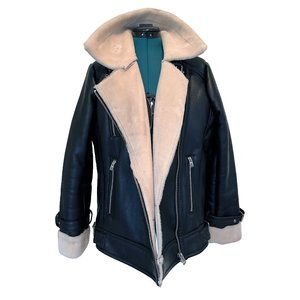 TopShop Faux Leather Shearling Aviator Black Coat